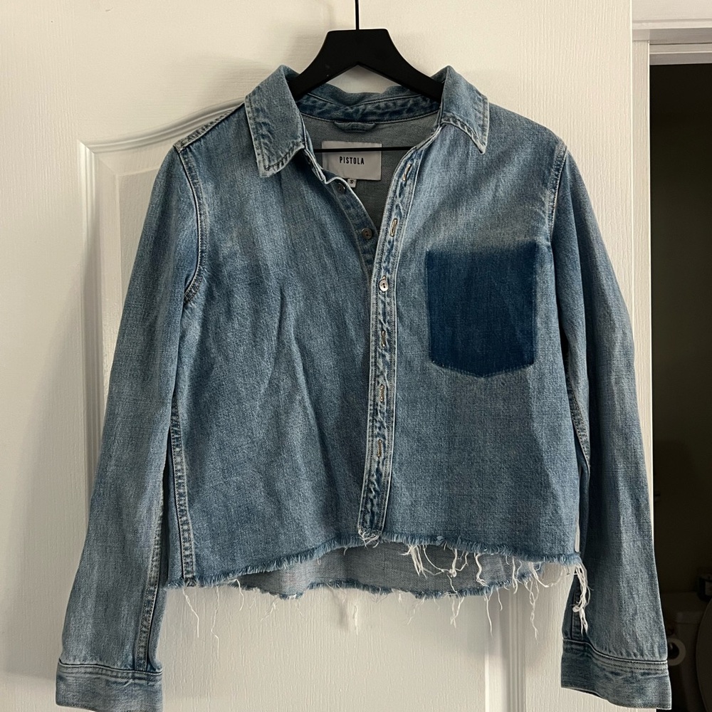 Pistola Light Blue Denim Jacket with Frayed Hem